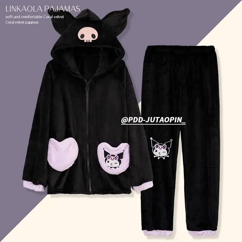 

Sanrio Clow M Coral Velvet Pajamas Women's Winter Thickened Fleece Ins Cartoon Student Homewear Suit Can Be Worn outside