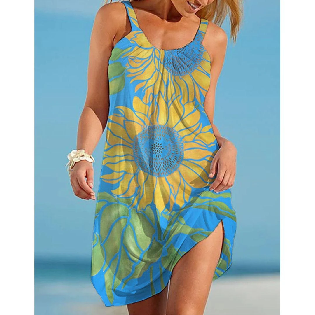 New Women's Strap Dress Short Mini Dress Sleeveless Flower Print Spring Summer Halter Neck Casual Loose 2022 Dress Women Summer long camisole