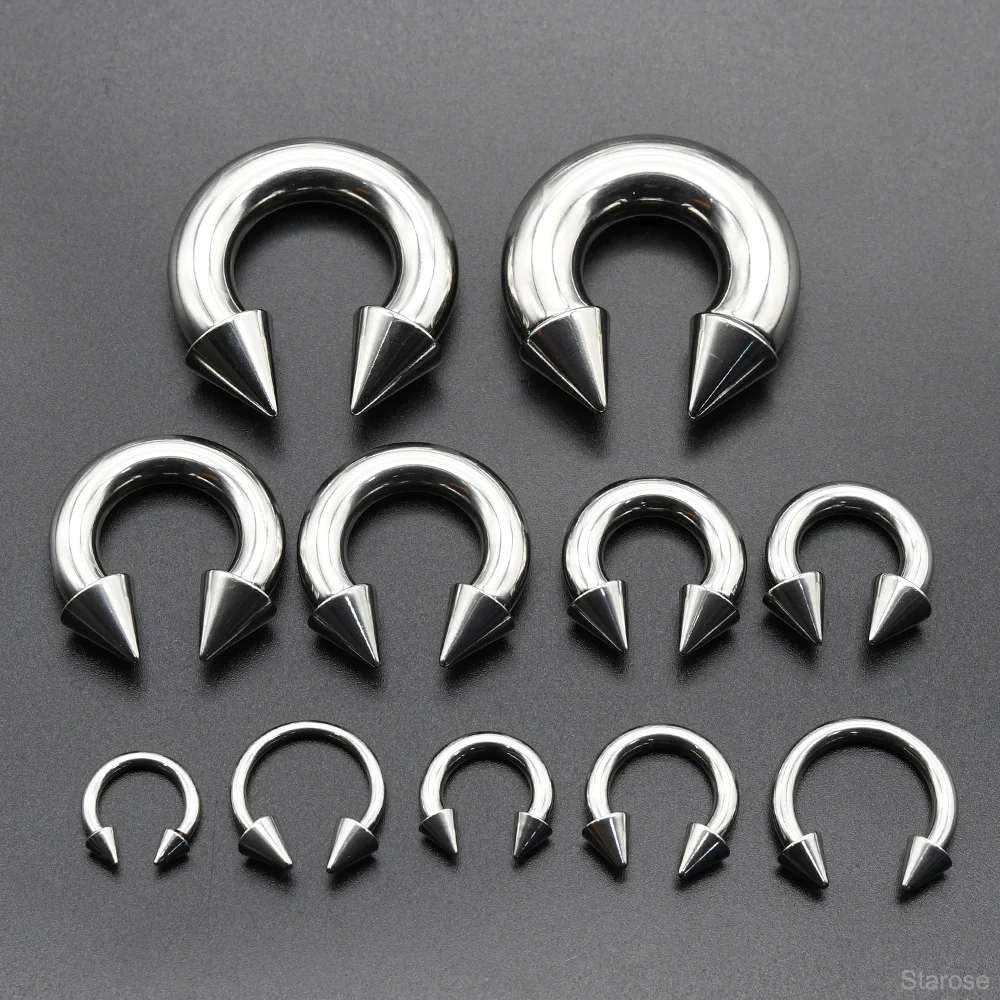 Stainless Steel Spike Nose Piercing Septum Rings Nipple Rings Lobe Earrings 0G 00G 2/10mm