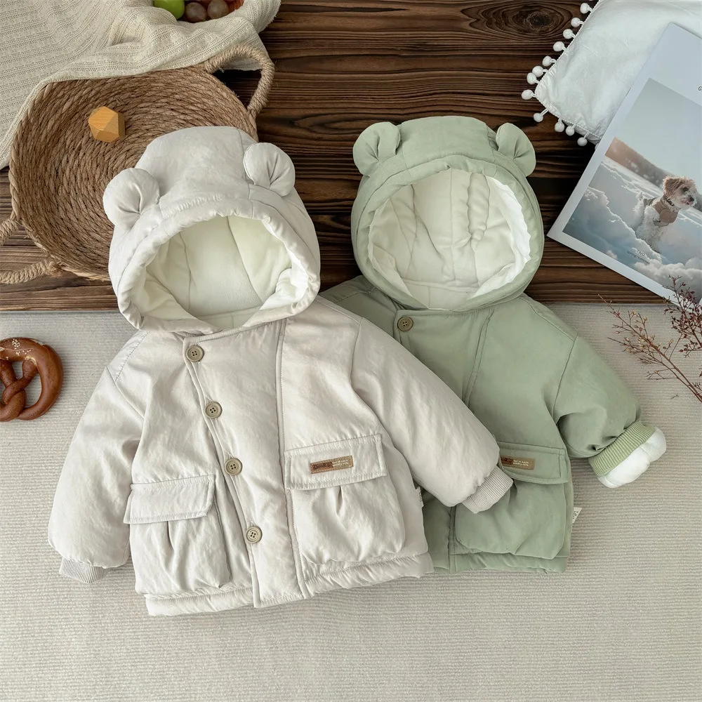 INS Style Infant Toddlers Baby Boys Girls Hoodie Coat Velvet Windbreaker Jacket Thickened Warm Overcoat Kids Winter Outwear