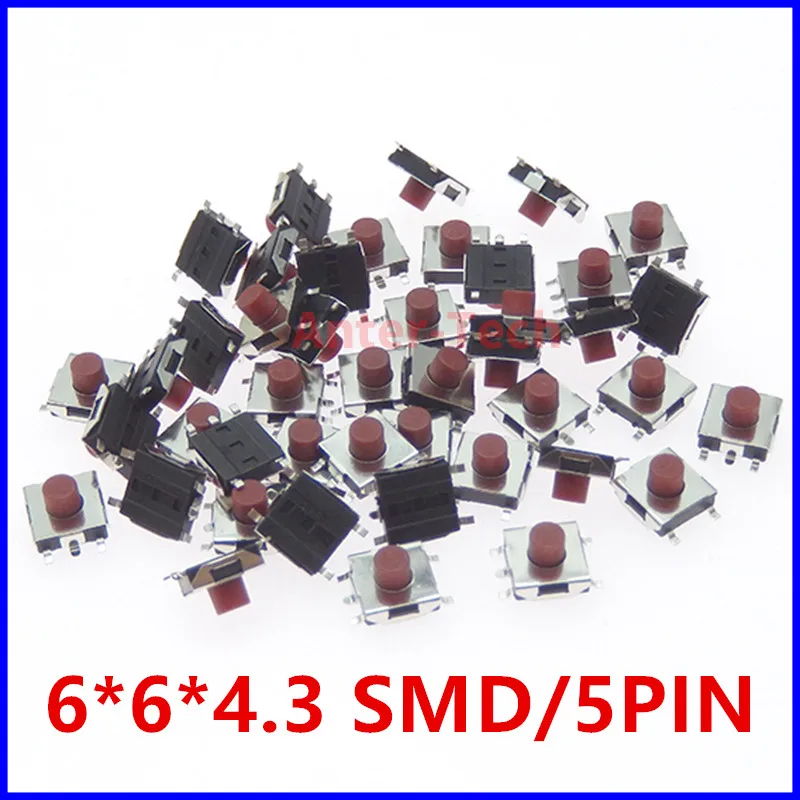 Фото 20/100 шт. 6*6*2,5/3,1/3,7 мм SMD переключатель, 4/5-контактный сенсорный микропереключатель, кнопочные переключатели, красный тактовый переключатель 6X6 №4