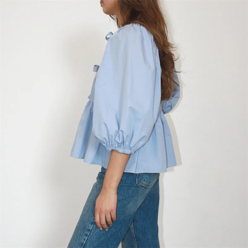 Camisas Y2K para mujer, ropa estética, elegante, color sólido/rayas, manga 3/4, cárdigan con lazo, blusa de los años 2000, ropa de calle