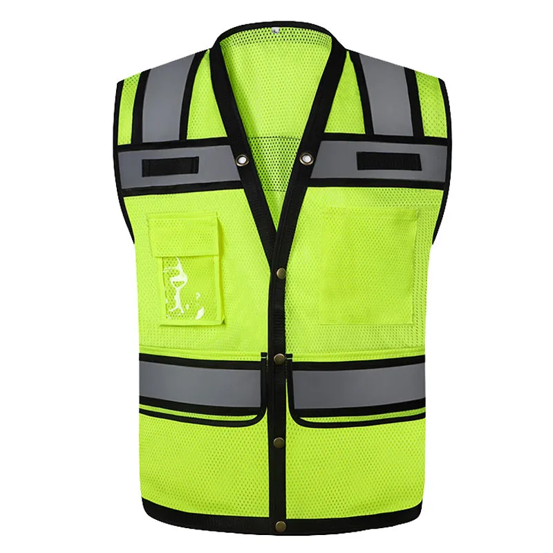 

High Visibility Safety Vest Multi Pockets Button Front Reflective Mesh Breathable Workwear ANSI/ISEA Standards