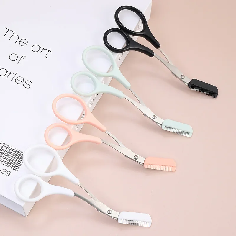 Karsyngirl 1Pcs Safe Eyebrow Trimmer Stainless Steel Eyebrow Scissors with Comb Hair Removal Shaver Eyebrows Shaping Makeup Tool 5