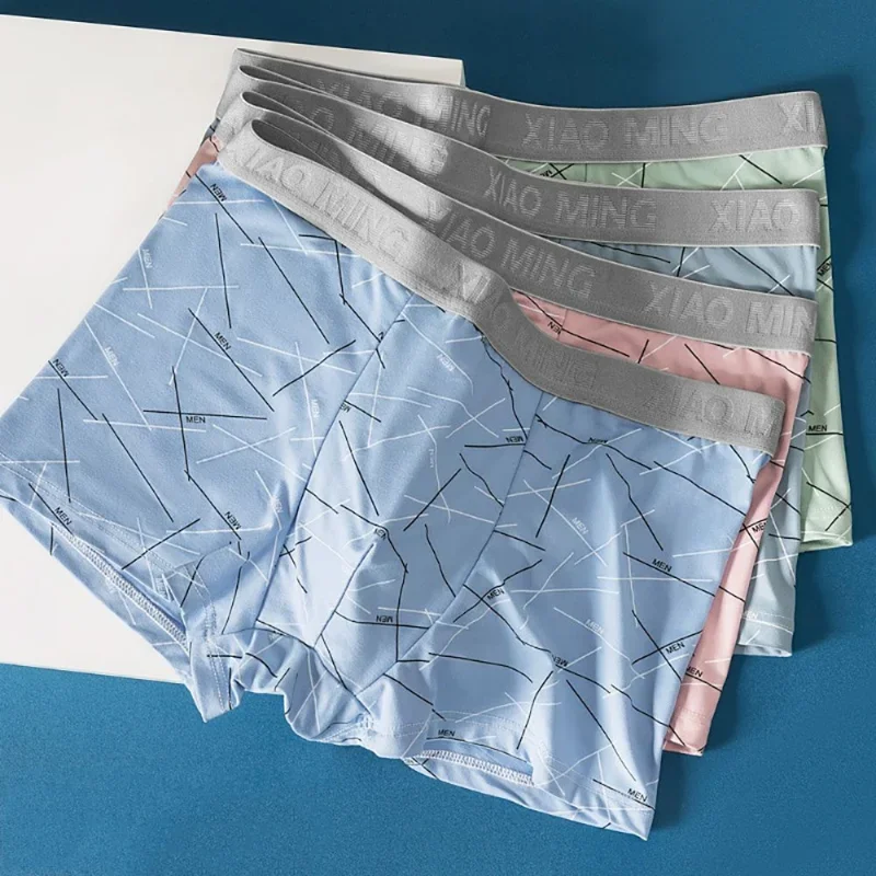 

Thin Breathable Cotton Crotch Line Middle Waist Milk Silk Boxers Letter Underwear Men Panties Shorts