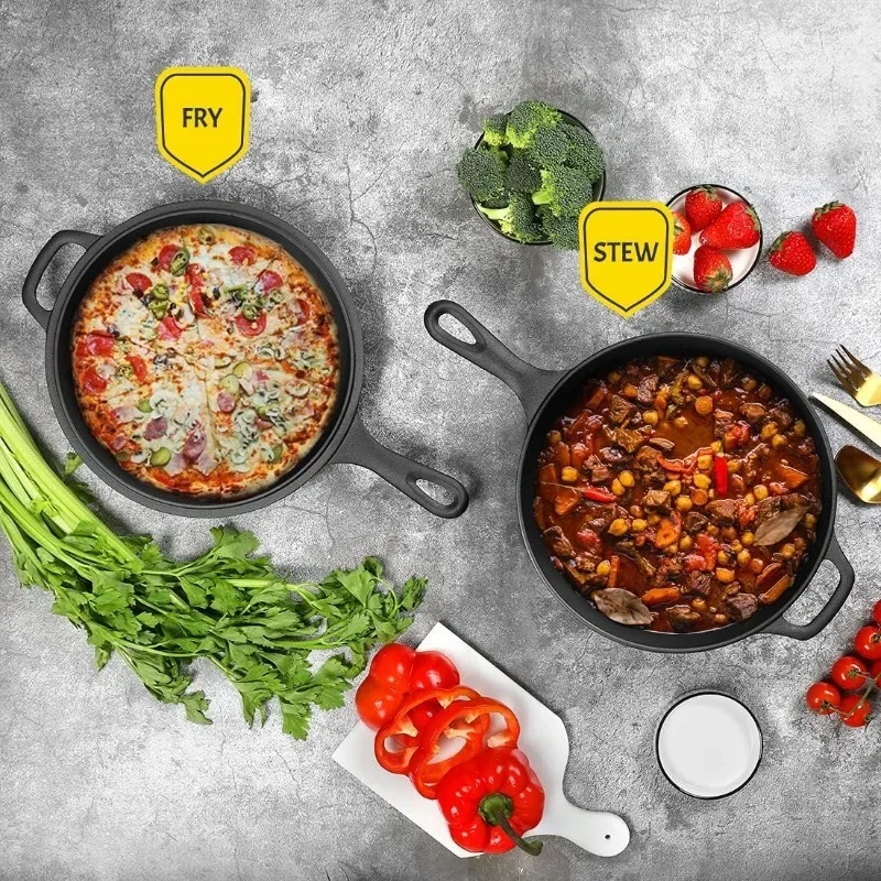 Cast Iron Dutch Oven Pot with Skillet Lid Cooking Pan Cast Iron Skillet Cookware Pan Set with Dual Handles Indoor Outdoor cast iron dutch oven