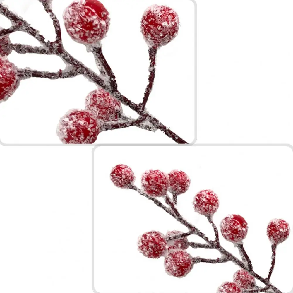 30Pcs Artificial Fruit Snow Frosted Red Berry Stems Realistic Vibrant Color Christmas Tree Decorations DIY Crafts Wedding Decor