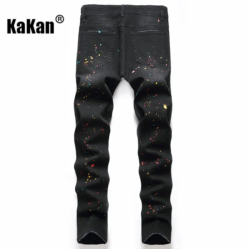 Kakan - New European and American Distressed Stretch Black Jeans for Men, Personalized Vintage Washed Casual Jeans K36-B03