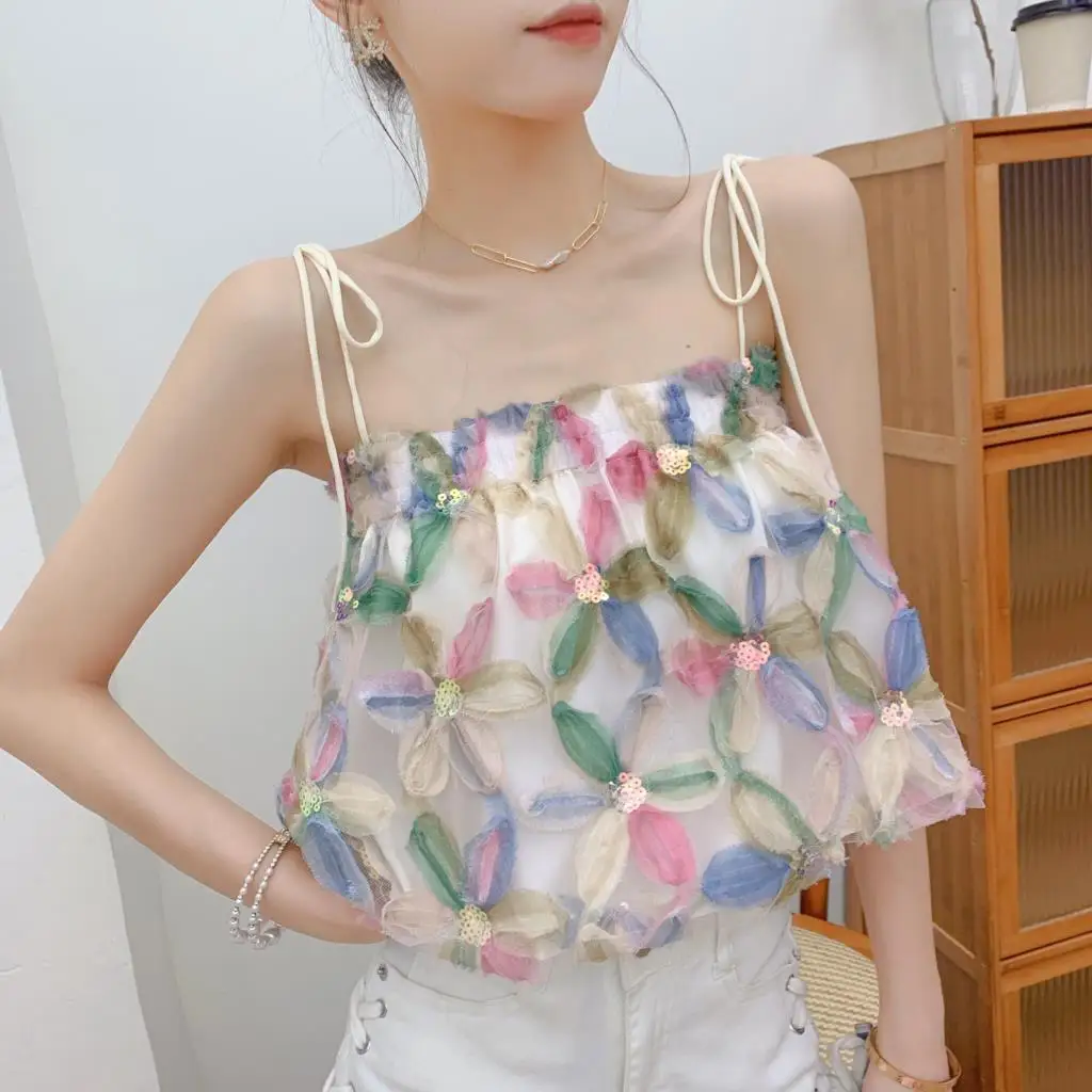

2023 Spring And Summer Sling Sequin T-shirt Short Style Versatile Temperament Free Shipping