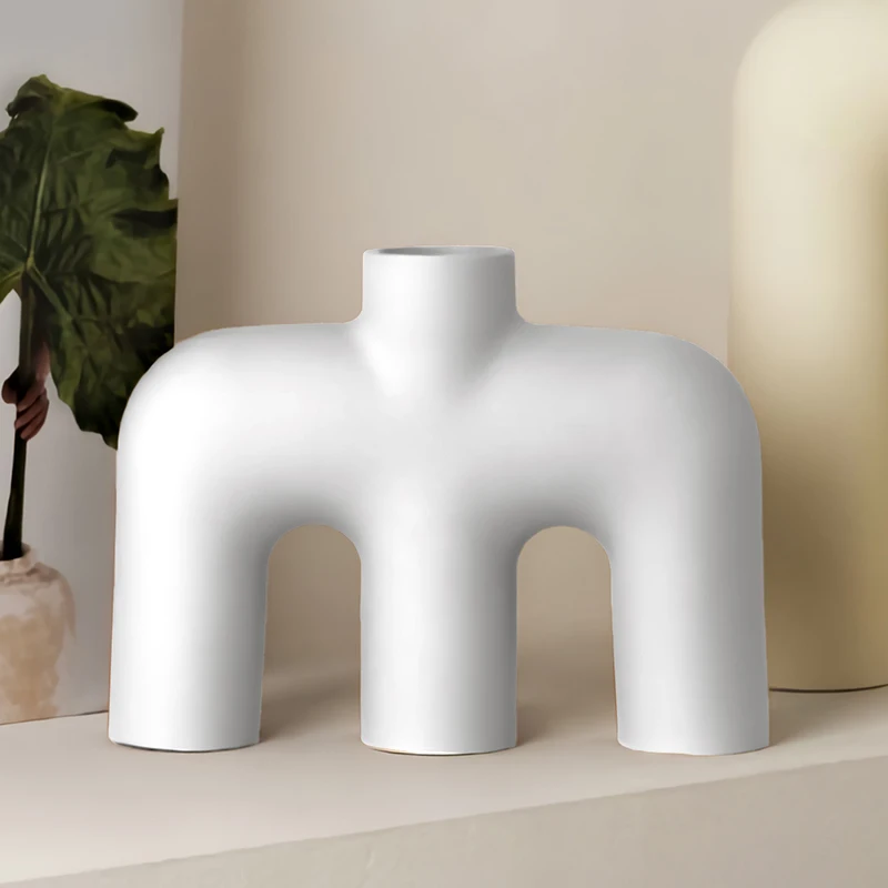 1PC, a modern and simple M-shaped home decoration vase made of resin, suitable for decorating dried flowers and green plants