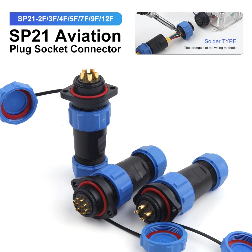 SP21 Hintermutter 2/3/4/5/7/9/12 Pin IP68 Wasserdichter Steckverbinder Schweißflansch Typ Steckdose Elektrogerät Drahtverbinder