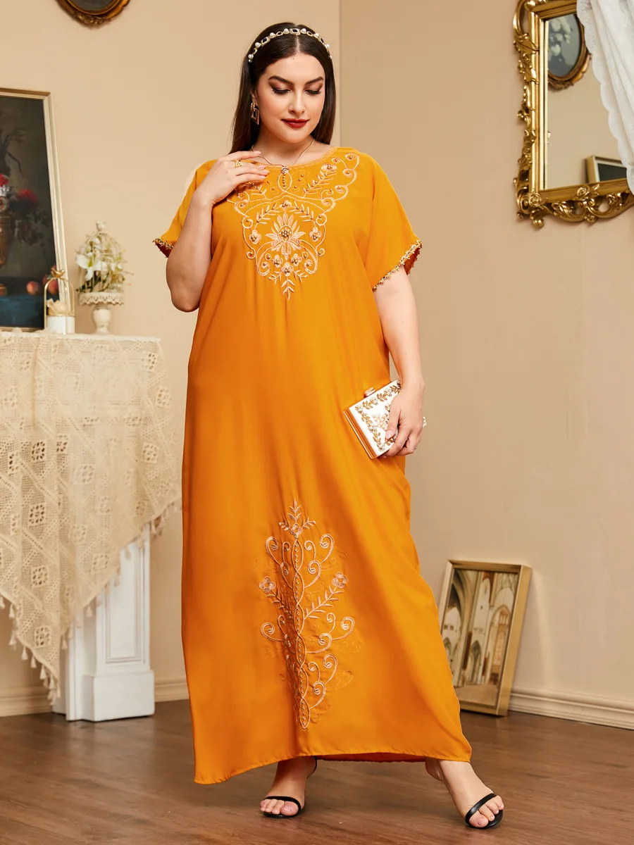 Women Plus Size Maxi Long Dresses 2023 Summer Luxury Chic Elegant Casual Embroidery Abaya Muslim Turkish Evening Party Clothing