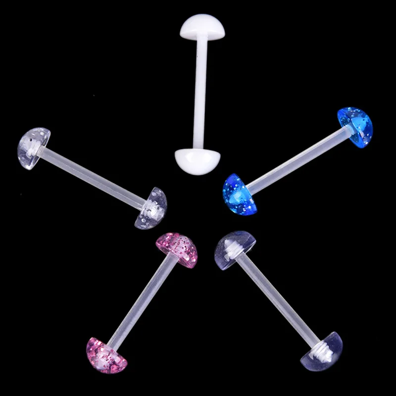5pcs/set Mixed Acrylic Ball Tongue Ring Soft Barbell Bar Studs Tongue