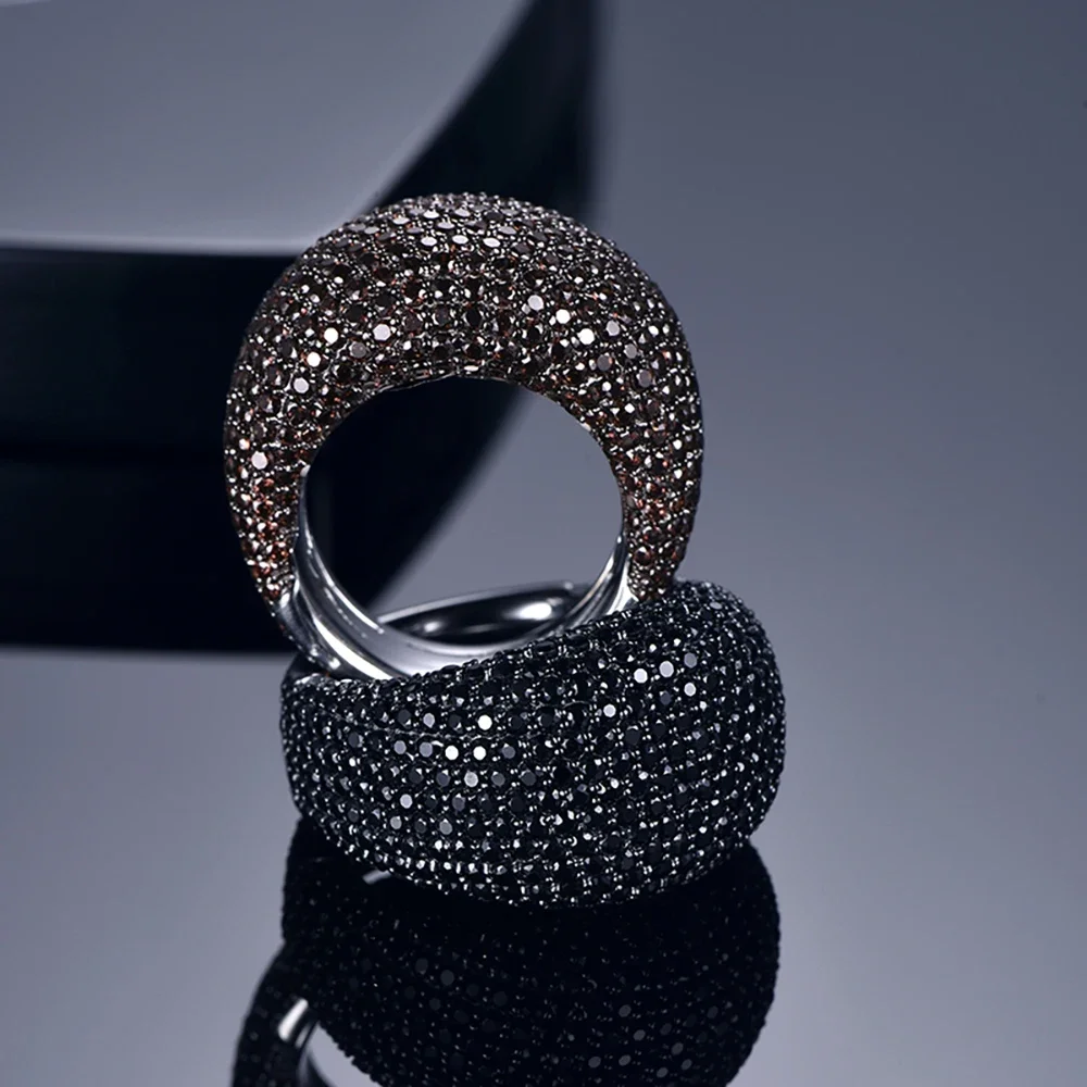 TKJ Fashion Noble Black Spinel Ring 925 Sterling Silver Woman Gemstone Ring Round Gemstone Wedding Engagement Jewelry Gift