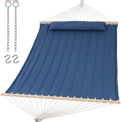 

Outdoor Hammock with Hardwood Spreader Bar, Extra Large Pillow, 475 lbs Capacity, Heavy Duty 2 Person Hammock, Blue Air plane se