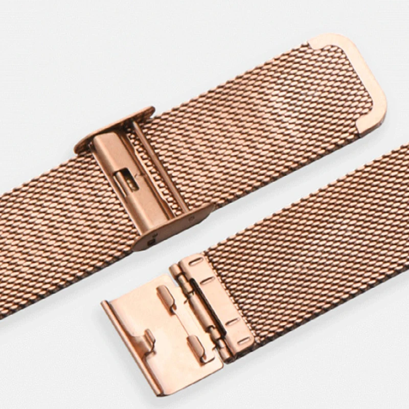 Luxurious Milanese Stainless Steel Metal Watch Band Bracelet - Black & Rose Gold Finish