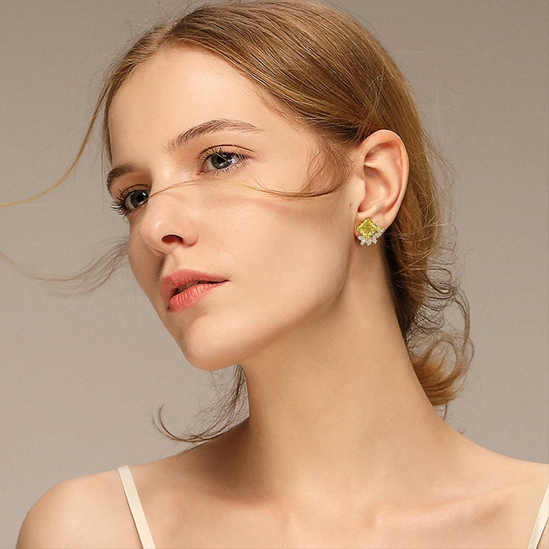 OEVAS 100% 925 Sterling Silver High Carbon Diamond Citrine Gemstone Earrings Rings Cocktail Wedding Jewelry Sets Gift jewelry set silver jewelry silver jewelry set