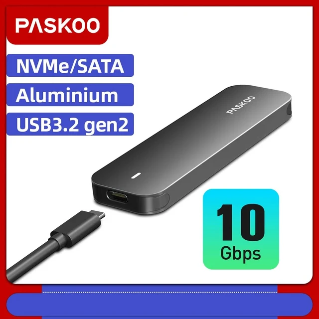 PASKOO M2 SSD Case NVME SATA Dual Protocol M.2 to USB Type C 3.1