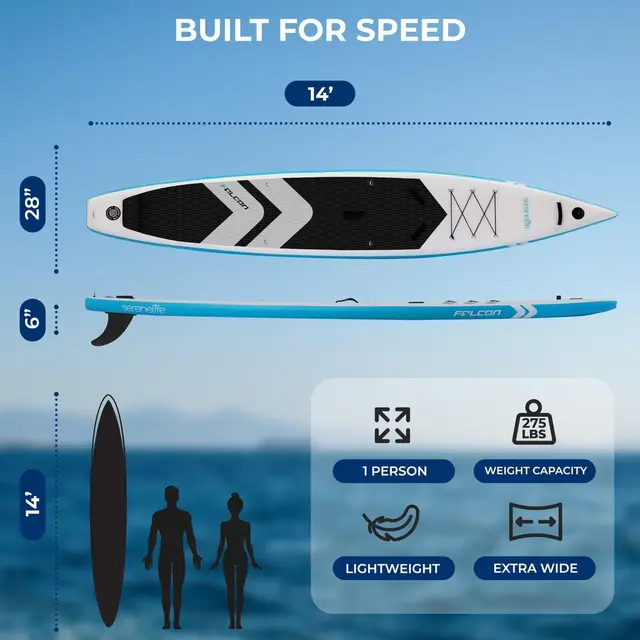 14 Inflatable Stand  Paddle Board for Racing 28 Narrow Design for Expert Paddlers with NonSlip EVA Deck Pad, Includes Premium