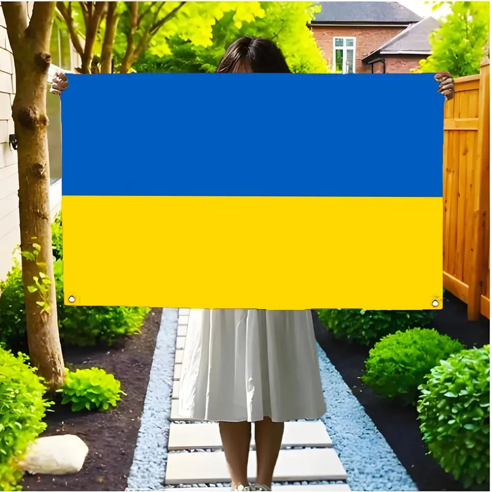 World Cup National Flag Ukraine Flags Edgeless four-ring hanging decor indoor outdoor compatible easy for hanging display