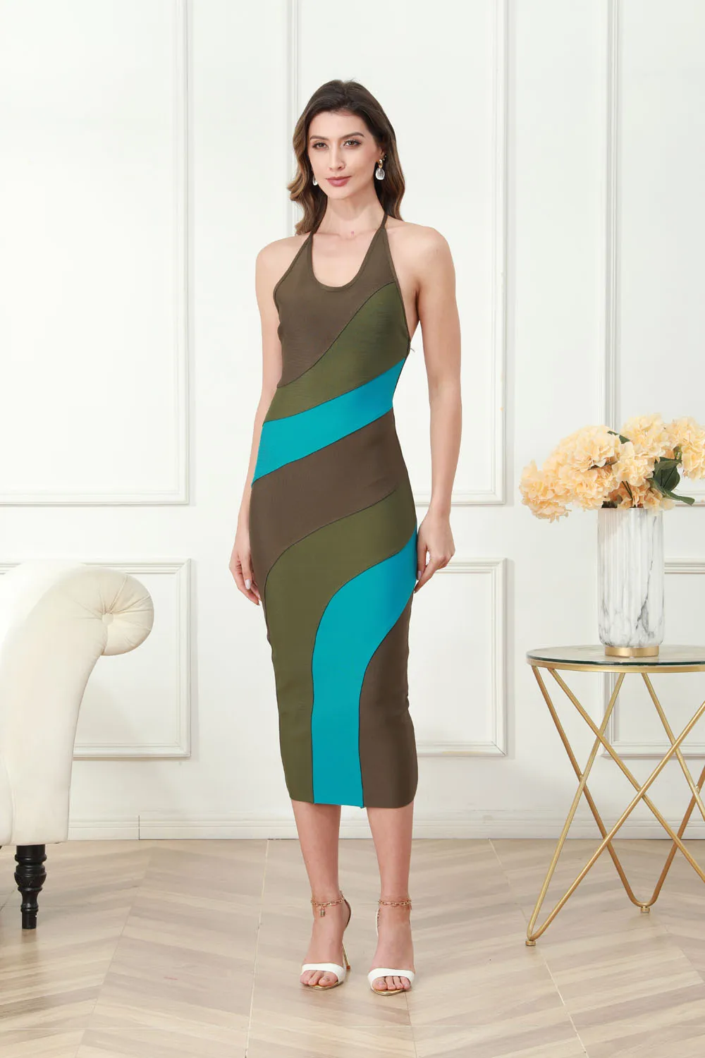 

bandage dress beauty birthday party waist neck-mounted clothing original brand elastic fabric summer dresses for women 2024