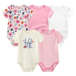 Unisex Newborn Bodysuit Set - 5 - Piece Solid Color & Cartoon Print Cotton Summer Outfits - 12M (Baby Clothes5618)