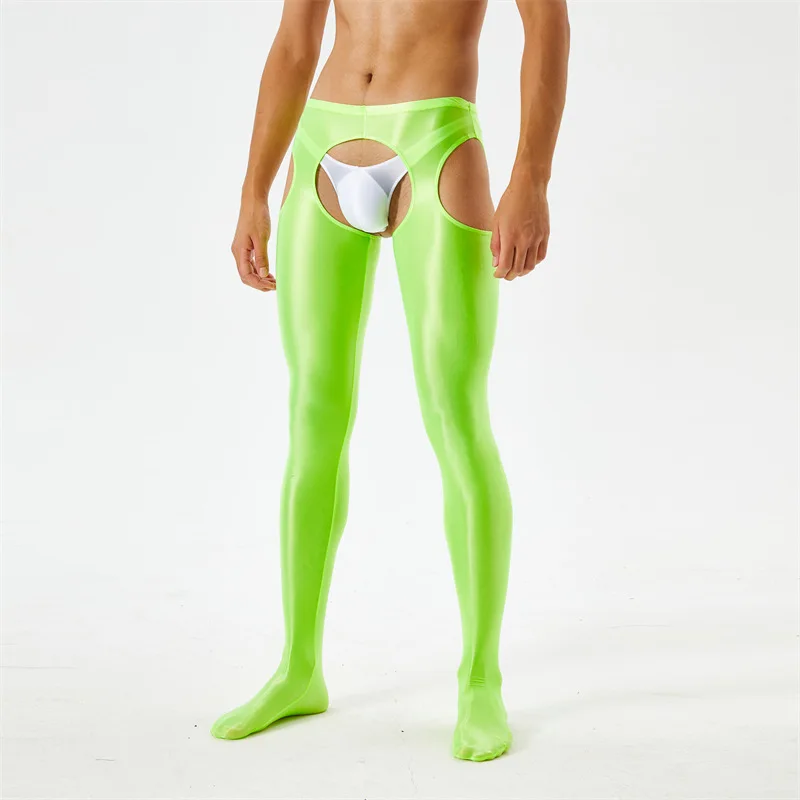 Oil Shiny Glossy Crotchless Pantyhose Men Wetlook Open Crotch Exotic Tights Women See Through Sexy Smooth Fitness Leggings Pants