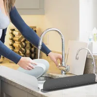 แผ่นกันน้ำกระเด็นซิลิโคนสีดำแบบใช้ซ้ำได้ สำหรับอ่างล้างจาน ป้องกันน้ำกระเด็นบนเคาน์เตอร์ ติดตั้งง่าย 6