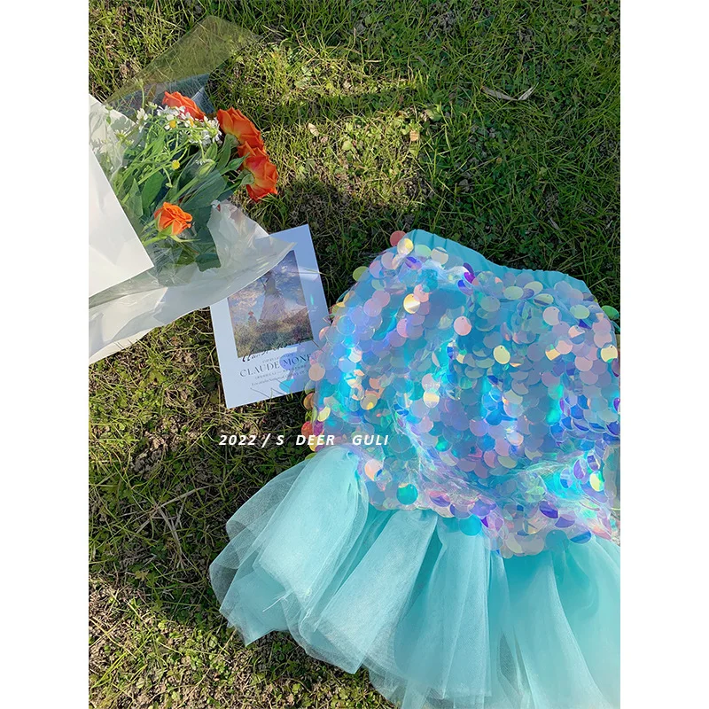 2022 Primavera Estate Ragazze Moda Paillettes Principessa Tulle Gonna Coda Di Pesce Gonna