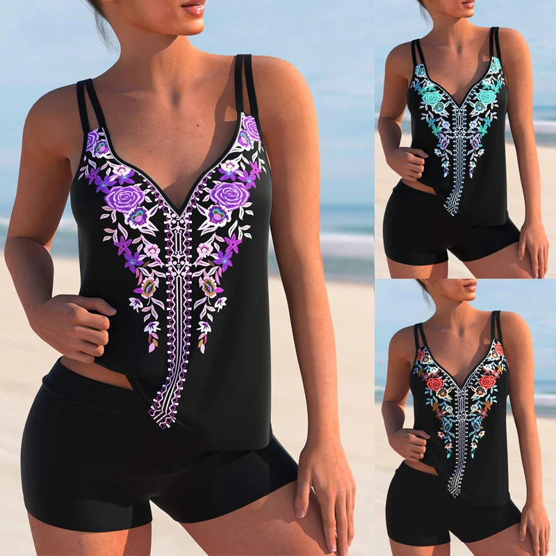 

2023 Women's Fashion Monokini Swimwear Two Piece Beach Swimwear Print Tankinis Summer Beach Wear Swimming New Tankinis Set