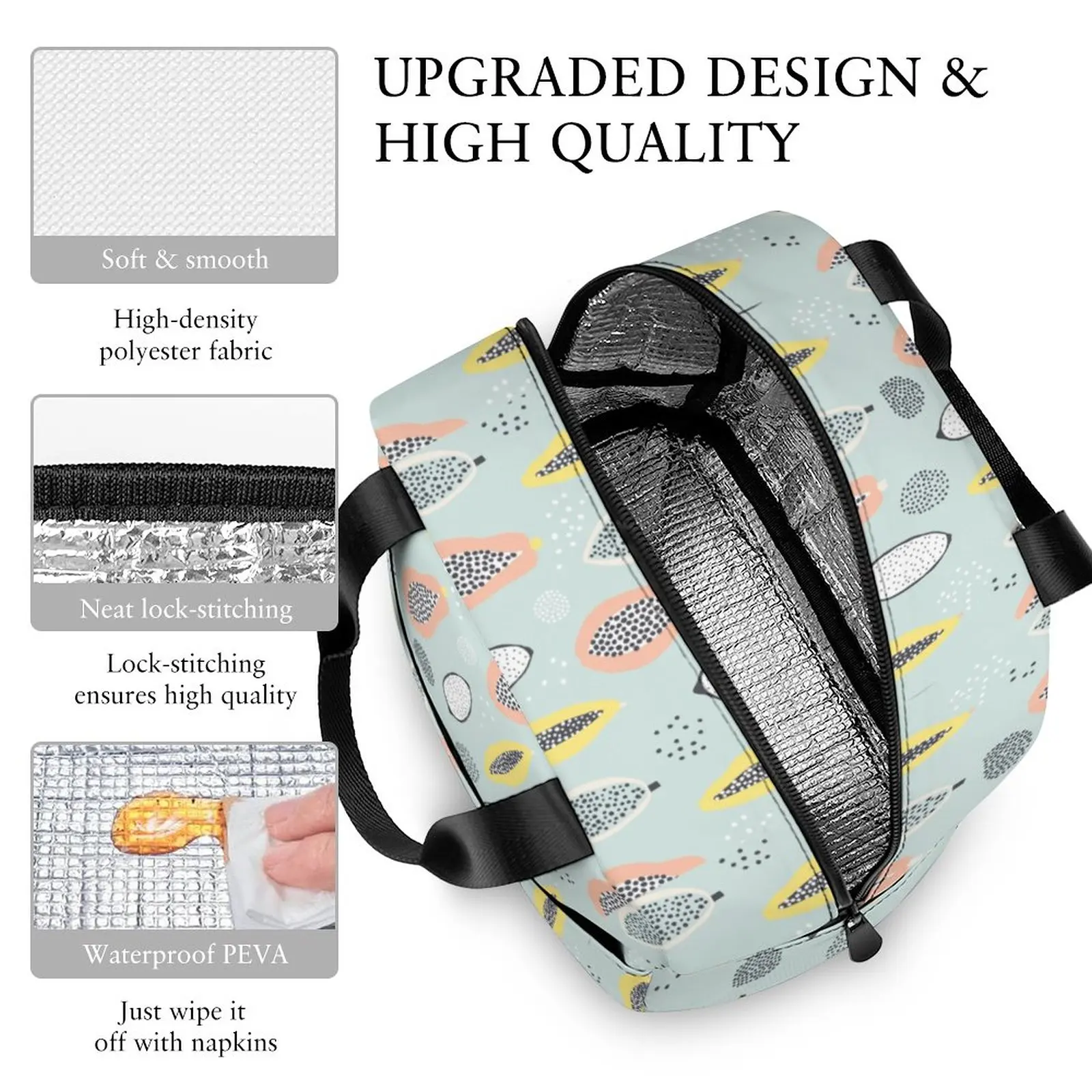 Custom Pattern Tote Lunch Bags for Women Cartoon Tropical Fruit Portable Meal Bag Picnic Travel Breakfast Box Office Work School