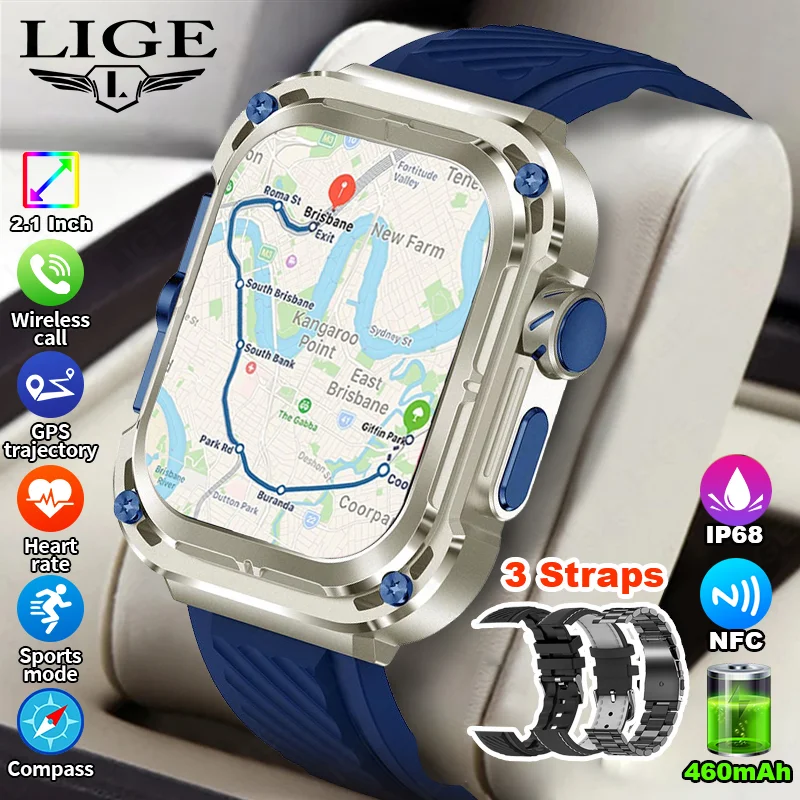 LIGE For Android IOS Outdoor Sport GPS Smart Watch Men 2.1 1