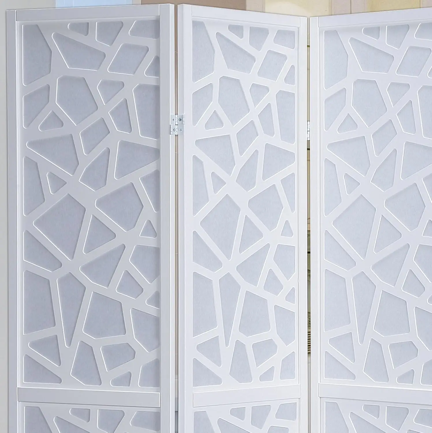 Roundhill Furniture Giyano 4 Panel Screen Room Divider, White 3