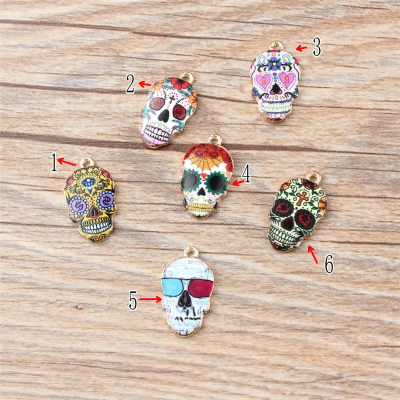

10PCS/Lot High Quality Fashion Enamels Charms Gift Colorful Skull Alloy Pendant Bracelet Necklace Jewelry Accessories DIY Craft