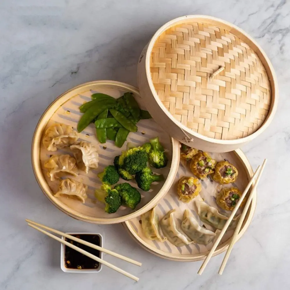 Chinese Steamer Bamboo Steamer Dimsum Cooking with Lid Dumpling Steamers Vegetable Snack for Cooking Bao Buns Basket steamer basket