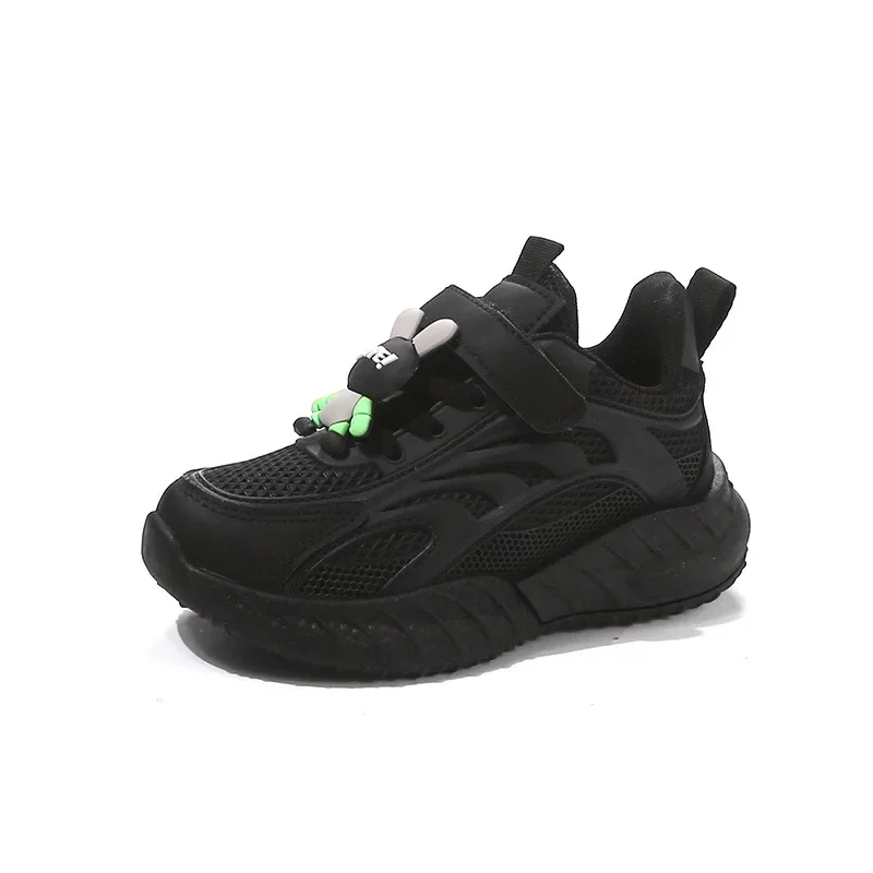 Scarpe da ginnastica per bambini Scarpe da corsa per ragazzi nere a prova di sporco Suola morbida spessa 2025 Nuove scarpe sportive per bambini Mesh traspirante Simpatico coniglio - immagine 3