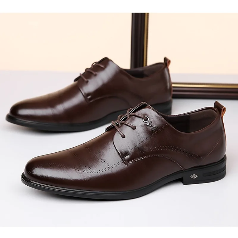 Designer Leather Platform Business Dress Shoes for Men Fashion Soft-soled Casual Spring Autumn Men's Point-toe Wedding Shoes Men 2