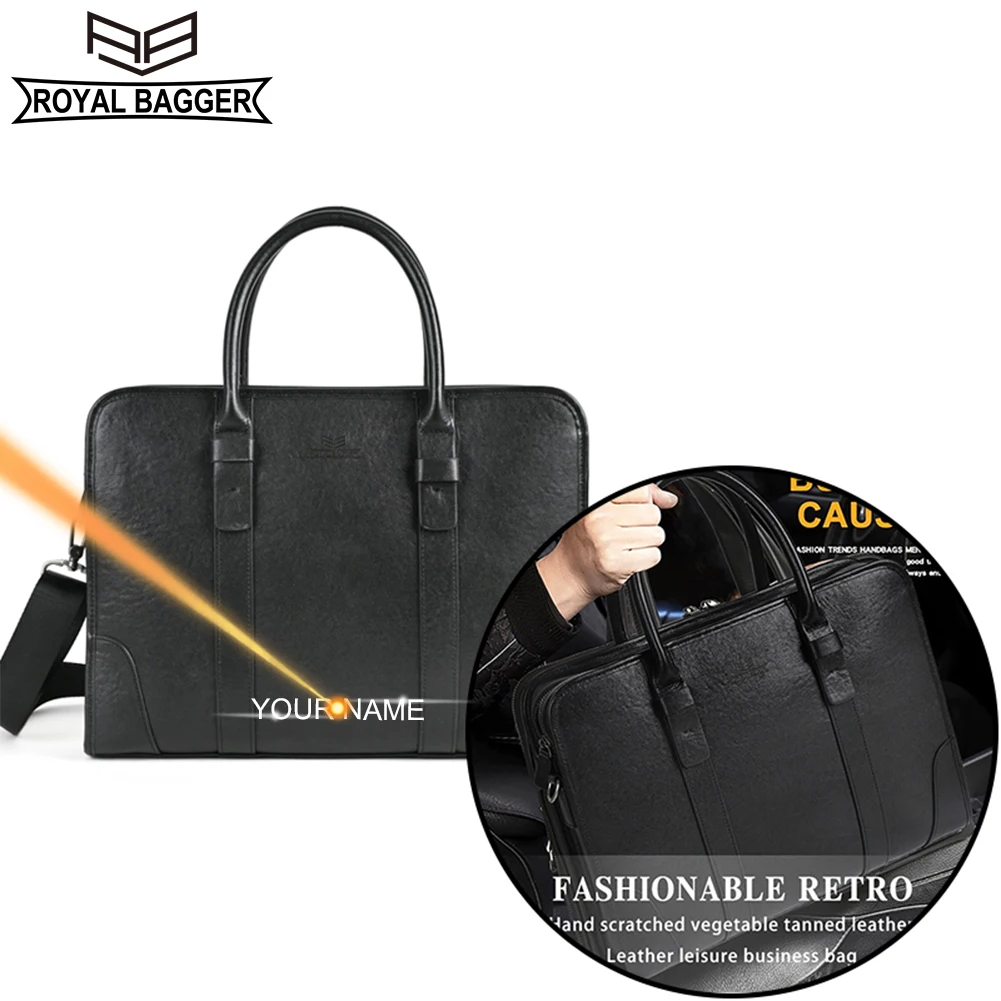 

Royal Bagger 15" Laptop Computer Briefcase for Men Genuine Cow Leather Fashion Casual Messenger Bag Business Man Bags 1441
