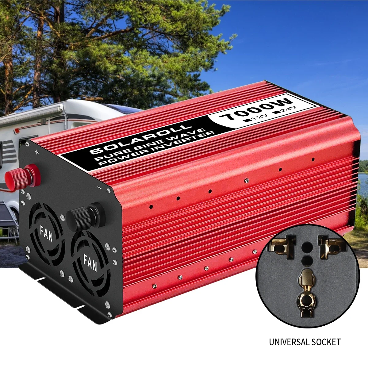 Power Inverter Pure Sine Wave 10000W 8000W 7000W 12V DC to 220V/240V AC Converter with 2AC Outlets And Two Cooling Fans