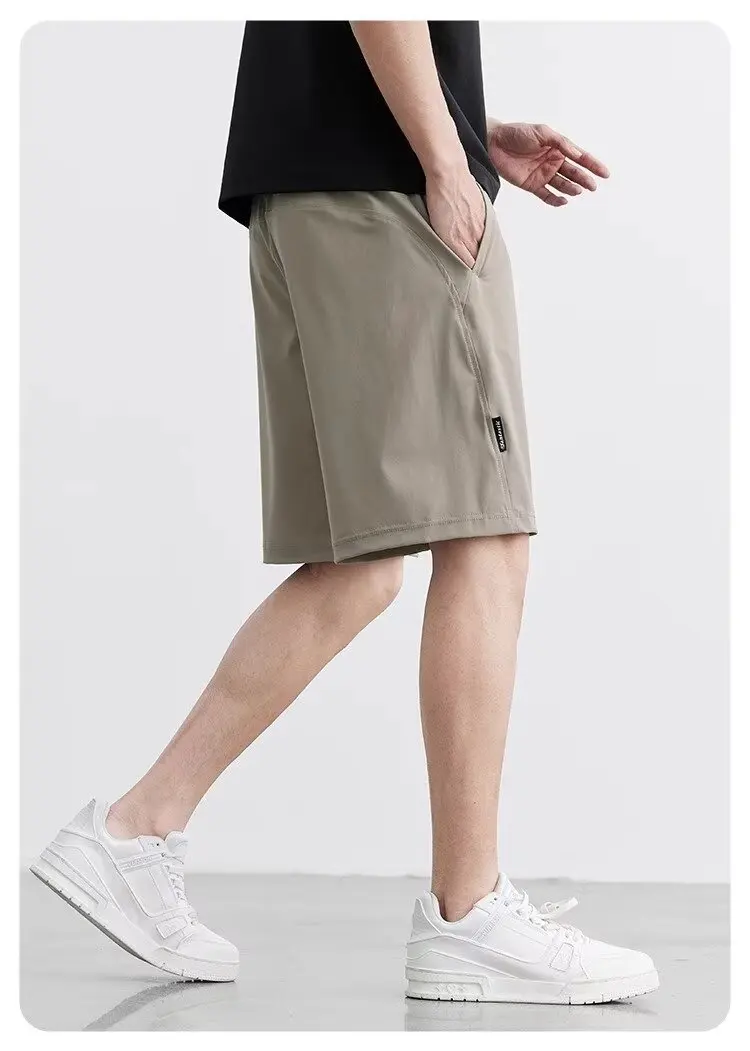 

Брюки с разрезом для мужчин, облегающие модные повседневные спортивные штаны для молодых мужчин, шорты из ледяного шелка, лето 2024