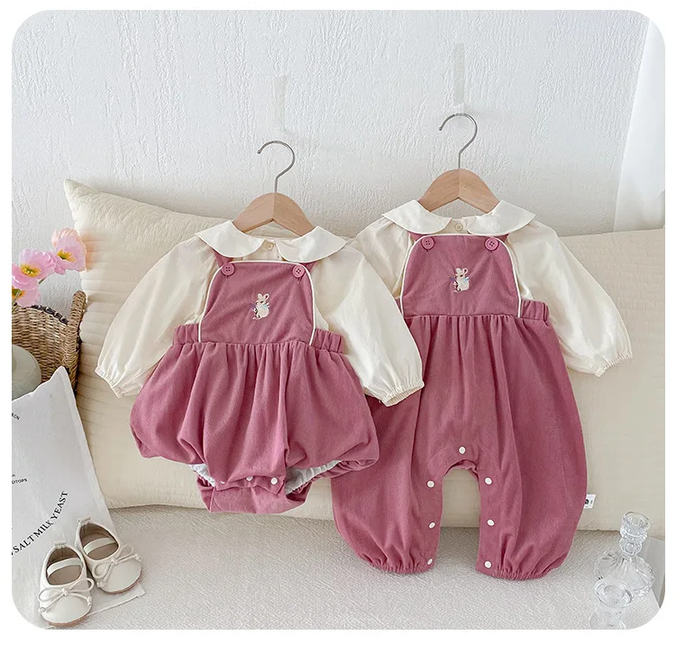 Description Picture 6 of itemBaby Girl Two Piece Set Newborn Autumn Korean Children Clothing Baby Girls Solid Color Shirt Suspender Pants Cute Clothing