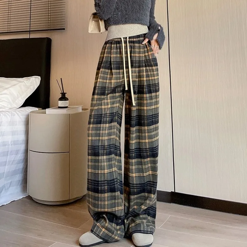 

Women's Autumn and Winter New Fashion Elegant High Waist Checkered Casual Versatile Western Commuting Comfortable Youth Pants