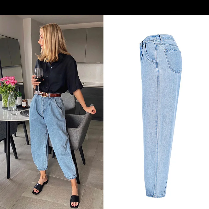 Spring and Autumn Fashion Cotton Jeans Women 2023 New High Waist Blue Retro Harlan Washed Office Ladies Casual Jeans Women