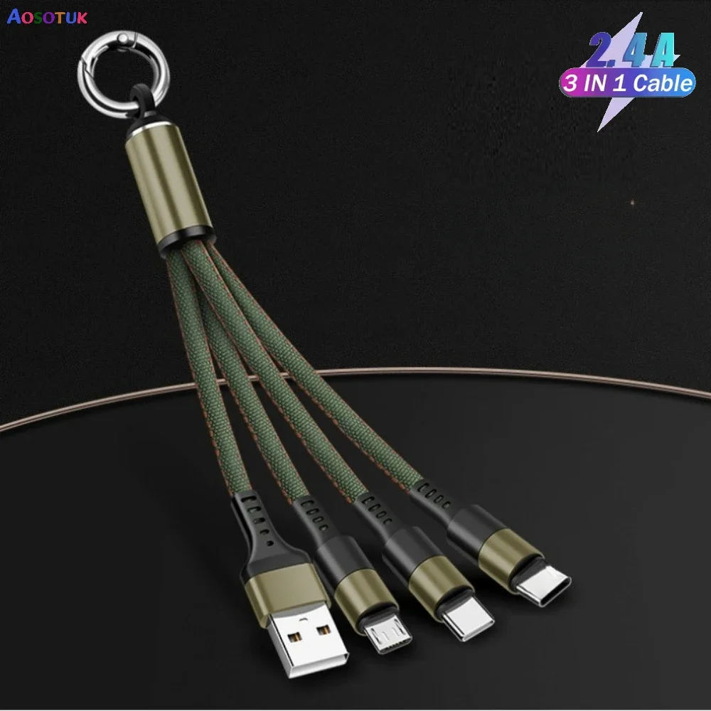 3 in 1 USB Cable For Lightning Type C Micro USB Fast Charging Cable For iPhone 14 Charger Android Phones Quick Charge AOSOTUK