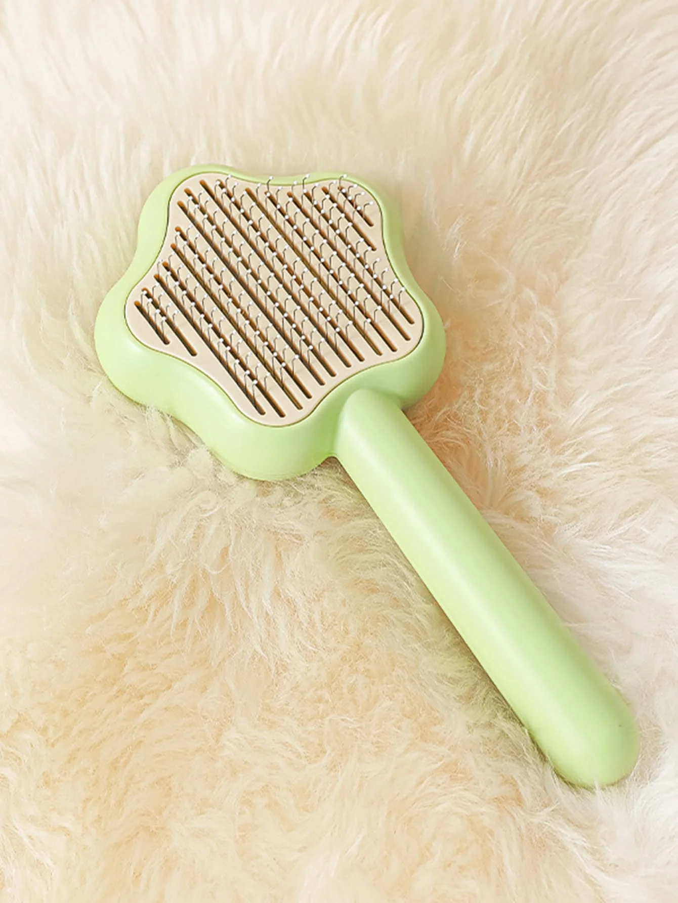 1pc-Pet comb, pet cat dog hair brush, stainless steel cartoon hair removal self-cleaning comb, one click removal brush
