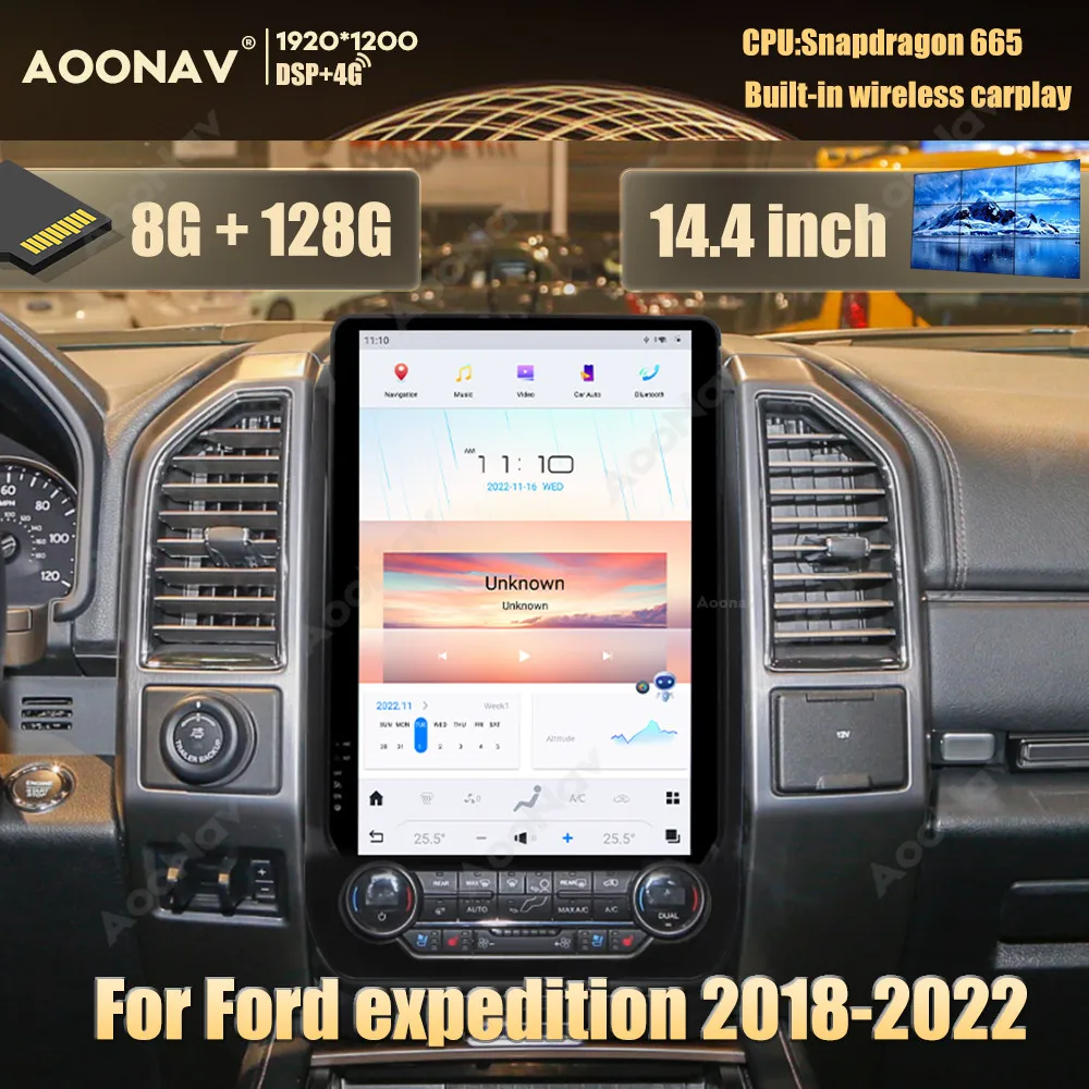 thumbnail image 1 of Radio para automóvil con Android Qualcomm Snapdragon 14.4 para Ford Expedition 2018-2022, reproductor multimedia, unidad principal inalámbrica CarPlay, 1 of 4