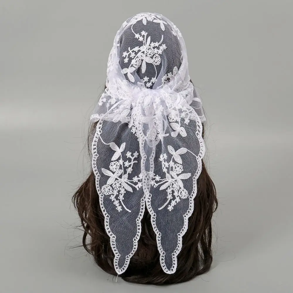 New Hollow Out Lace Scarf Embroidery Thin Hair Scarf Headband Vintage Solid Color Lace HandkerChiefs Women