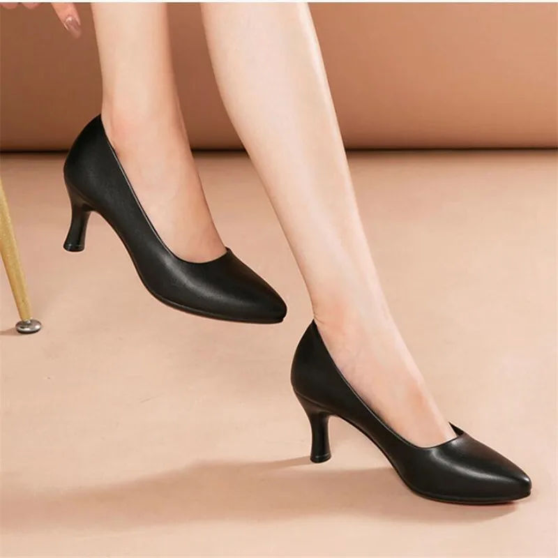 Genuine Leather Women High Heels Pumps 2023 New High Quality Shoes Classic Black High Heels Shoes for Office Ladies Shoes 34-42