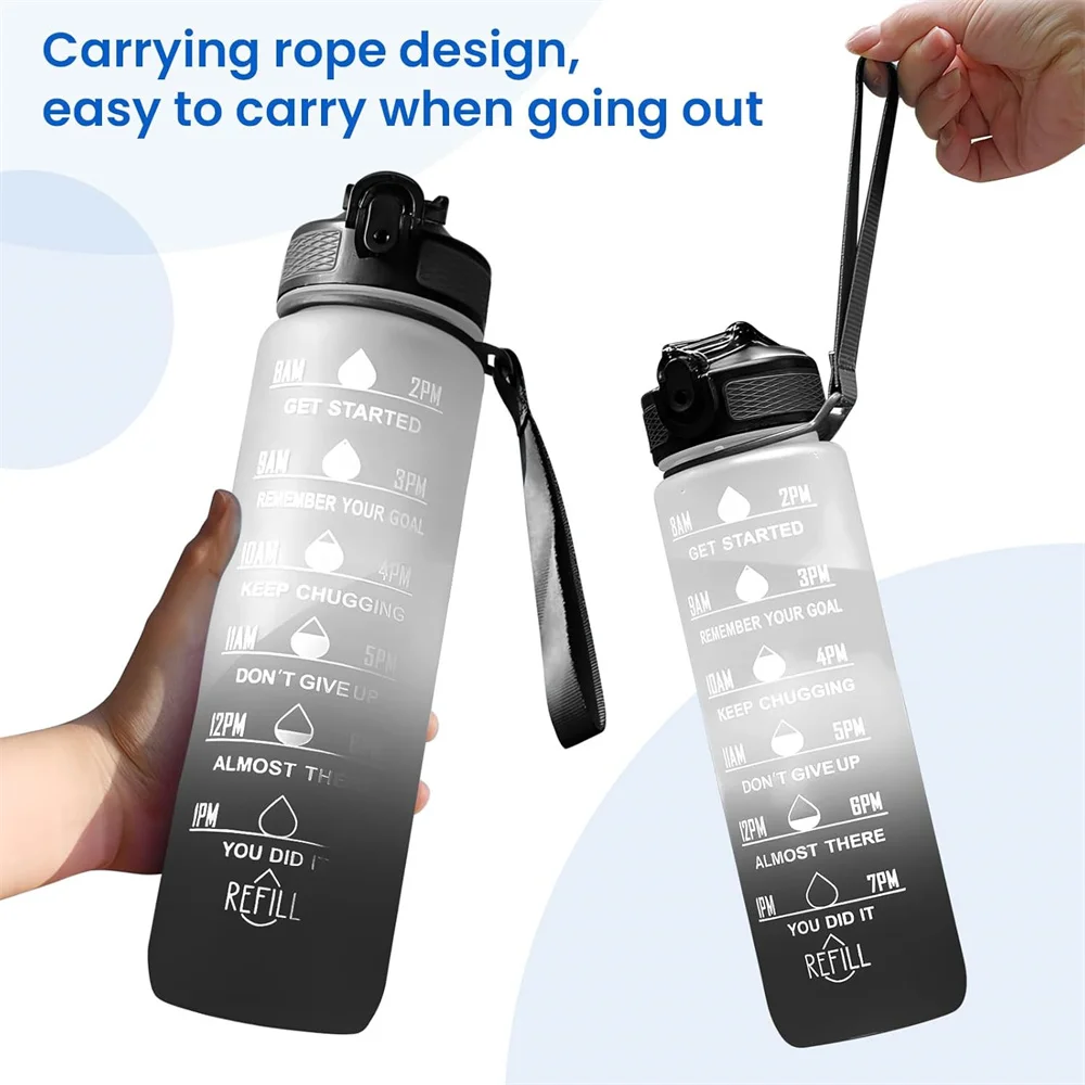 1-Liter Motivational Water Bottle with Time Marker & Straw – Fitness & Office Hydration Solution