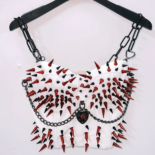 Black Chain Spikey White Cropped Top 1